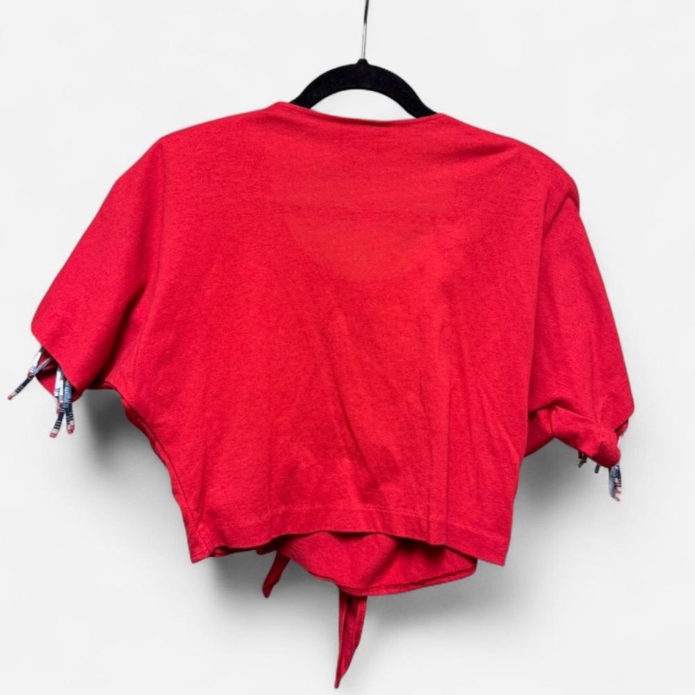 Vintage Impact Red Crop Top with Blue and White Southwest Fringe Appliqués - Picture 2 of 6
